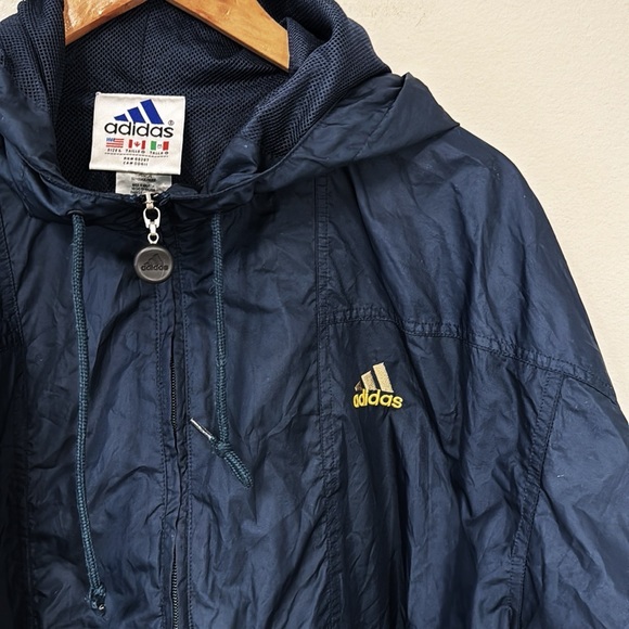 ADIDAS 90’s Vintage Jacket 1/2 Zipper Pullover With Hood Navy Size Large EUC - Picture 2 of 10
